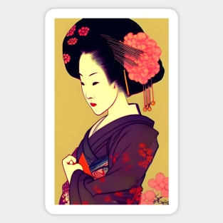 Traditional geisha art with flowers Sticker